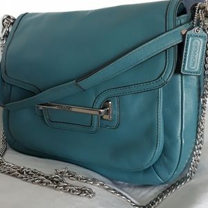 Coach Leather Shoulder Bag blue turquoise silver